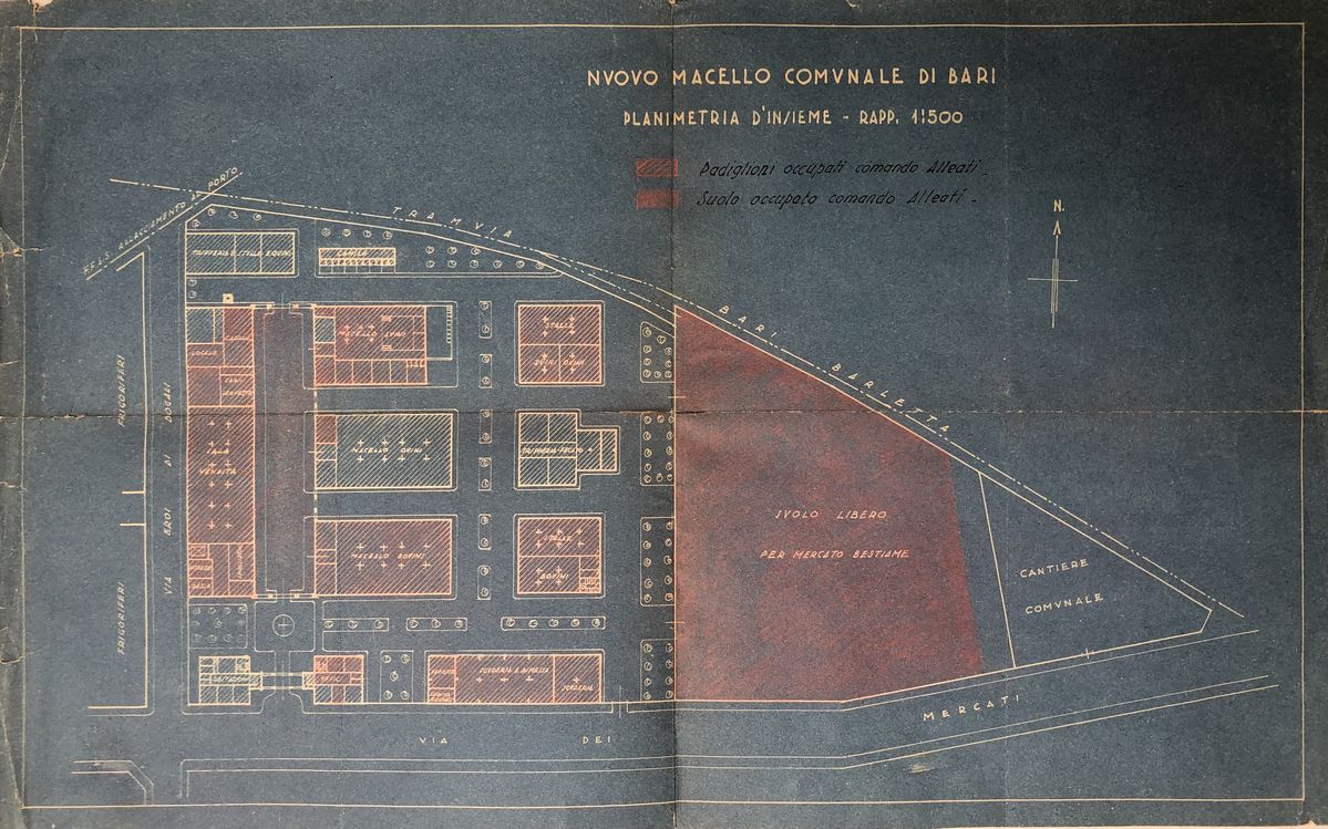 Planimetria d'insieme del Nuovo Macello Comunale di Bari, Archivio storico del Comune di Bari, b. 1721, f. 3.