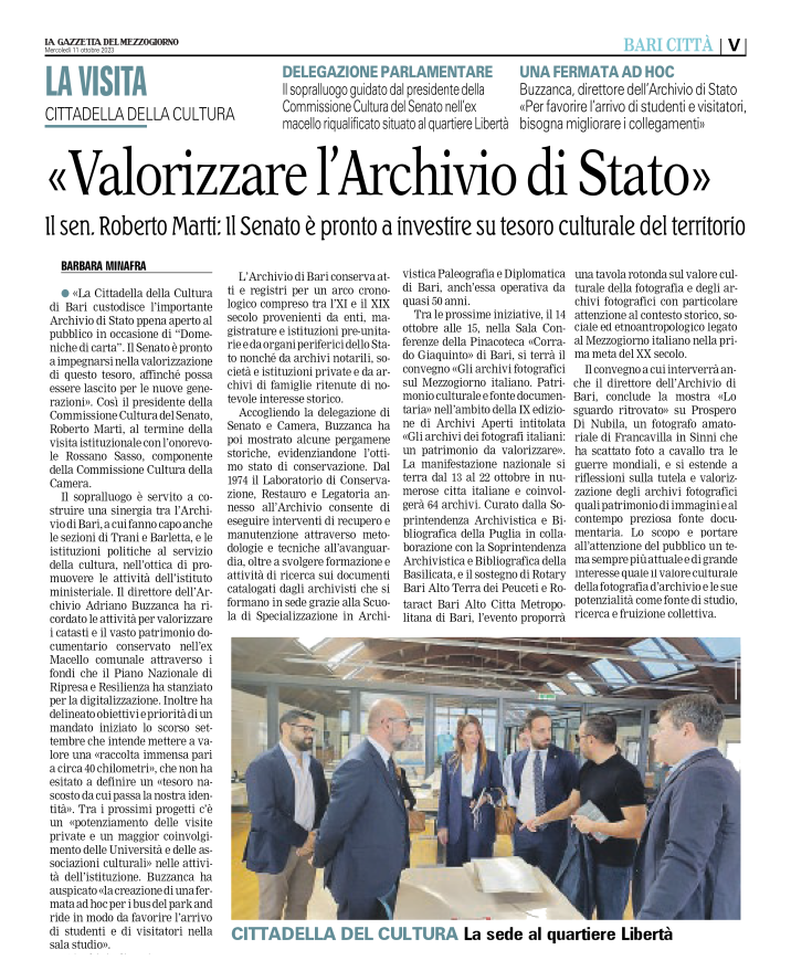 Archivio di Stato di Bari Rassegna stampa e web